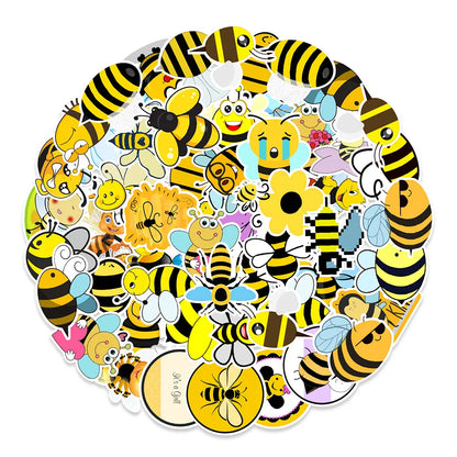 50PCS Cartoon Cute Bee Stickers Refrigerator Computer Mobile Phone Water Cup Graffiti Stickers