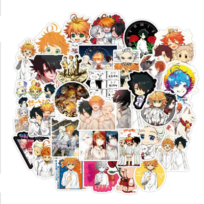50PCS New Anime Promise Neverland Laptop Luggage Skateboard Helmet Guitar Waterproof Graffiti Decoration Toy