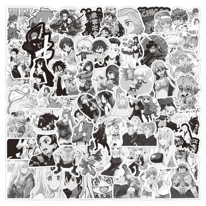 50PCS New Black and White Anime Graffiti Stickers Waterproof Luggage Laptop Scooter Water Cup Stickers