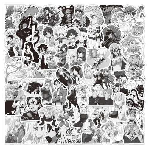 50PCS New Black and White Anime Graffiti Stickers Waterproof Luggage Laptop Scooter Water Cup Stickers