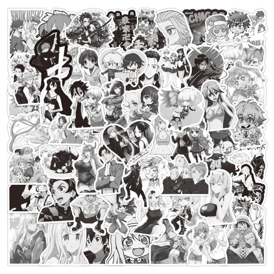 50PCS New Black and White Anime Graffiti Stickers Waterproof Luggage Laptop Scooter Water Cup Stickers