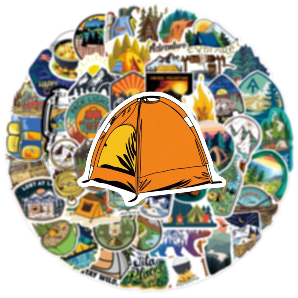 50 pieces of cartoon picnic camping decorative style graffiti stickers, personalized, fashionable and creative DIY exquisite decorative decal cups, helmets, skateboard popular sticker toys