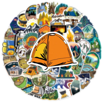 50 pieces of cartoon picnic camping decorative style graffiti stickers, personalized, fashionable and creative DIY exquisite decorative decal cups, helmets, skateboard popular sticker toys