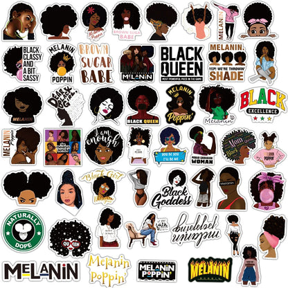 50PCS Inspirational Black Girl Melanin Poppin Sticker Graffiti Luggage Trolley Notebook Cup Interior Decoration Sticker