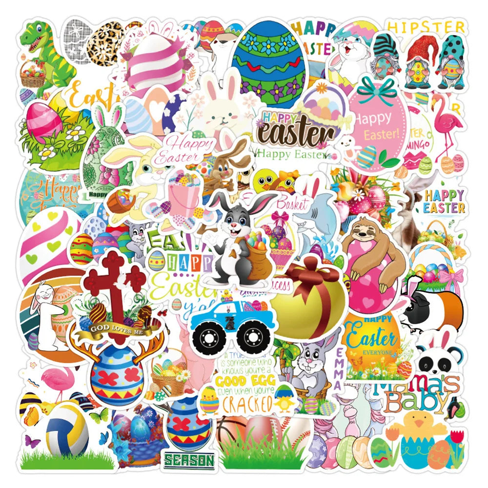 55PCS Cartoon Easter Sticker Luggage Computer Mobile Phone Case Helmet Refrigerator Skateboard Guitar