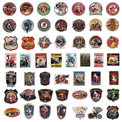 30/50PCS Retro Motorcycle Girl Creative Helmet DIY Sticker Sticker Scrapbook Skateboard Guitar Bike Toy Sticker