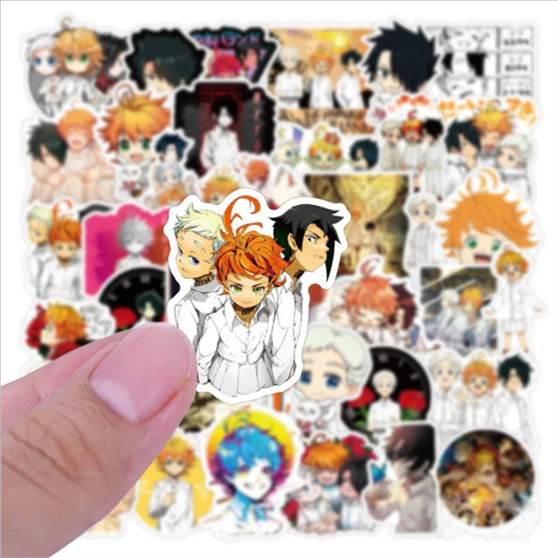 50PCS New Anime Promise Neverland Laptop Luggage Skateboard Helmet Guitar Waterproof Graffiti Decoration Toy