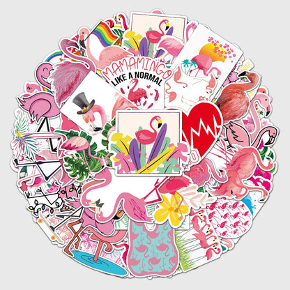 100PCS Art Illustration Popular Creative Cute Cartoon Animal Flamingo Decorative Style Graffiti Stickers Personality Fashion Creative DIY Exquisite Decorative Decals For Cups, Helmets, Skateboards Popular Stickers Toys