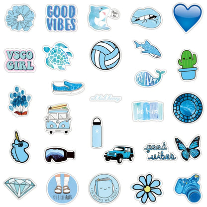 50PCS Blue Fresh Sticker Graffiti Luggage Trolley Case Notebook Cup Interior Decoration Waterproof Sticker