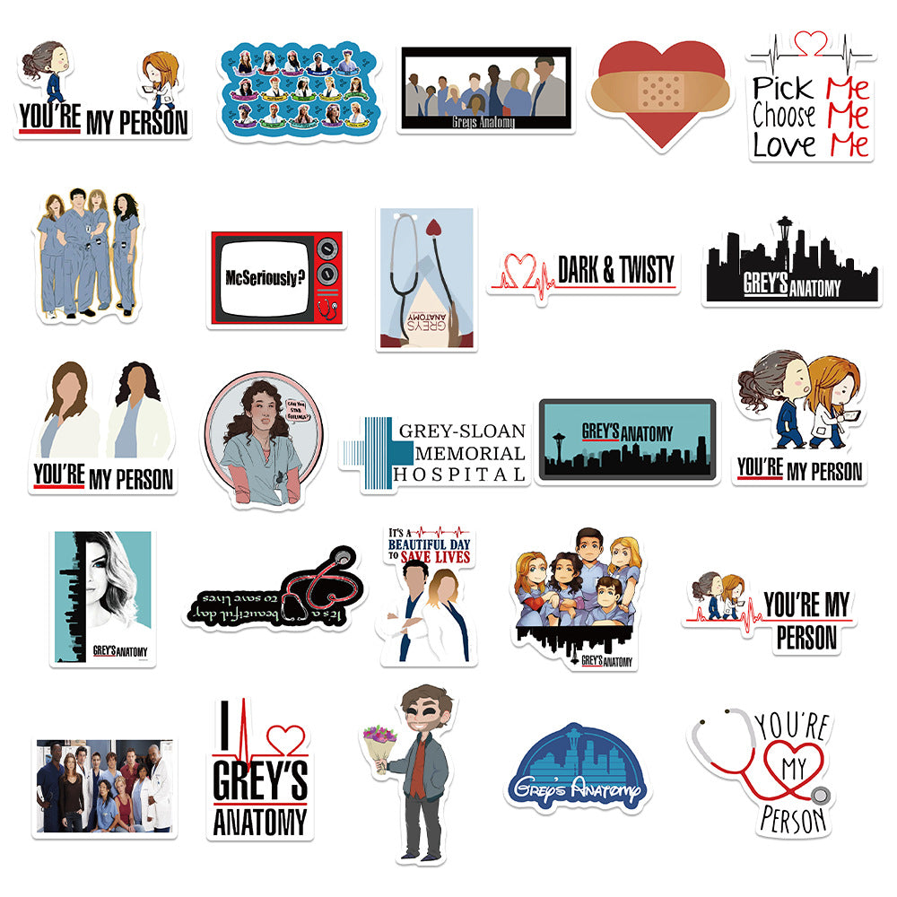 50PCS TV Show Scrubs Doodle Stickers for Suitcases, Laptops, Skateboards, Water Bottles - Exquisite DIY Desktop Decor Decals