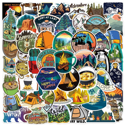 50 pieces of cartoon picnic camping decorative style graffiti stickers, personalized, fashionable and creative DIY exquisite decorative decal cups, helmets, skateboard popular sticker toys