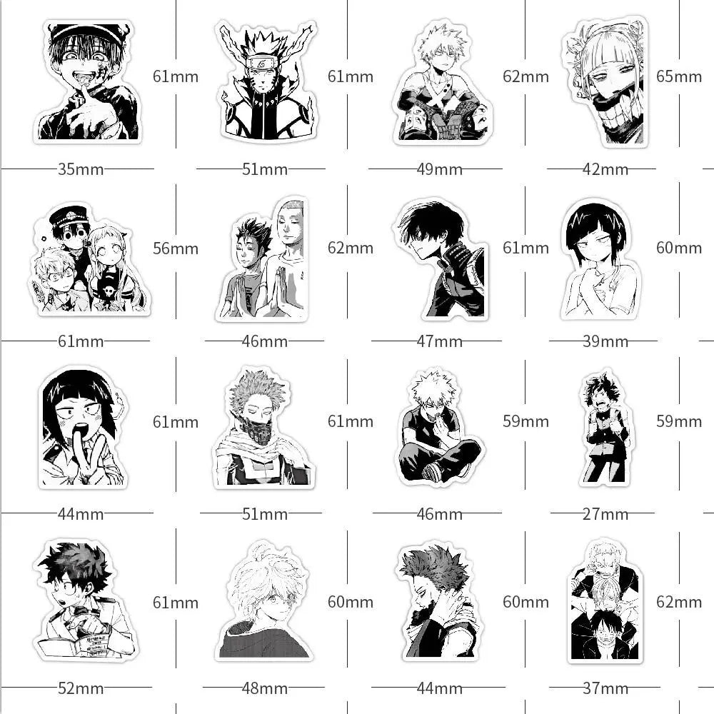 50PCS Cartoon Black and White Mixed Anime Graffiti/my Hero Academy/sticker Luggage Guitar Toy Sticker