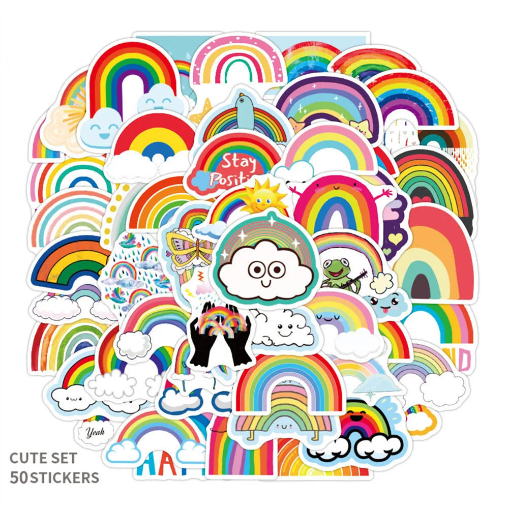 50 pieces of cartoon and fresh rainbow bridge cloud graffiti stickers, personalized DIY diary, suitcase, phone case, laptop decoration, waterproof sticker toys