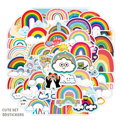 50 pieces of cartoon and fresh rainbow bridge cloud graffiti stickers, personalized DIY diary, suitcase, phone case, laptop decoration, waterproof sticker toys