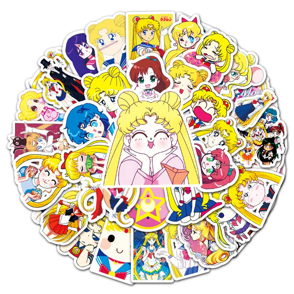 50PCS Moon Sailor Moon Doodle Laptop Guitar Motorcycle Luggage Skateboard Bike Waterproof Sticker