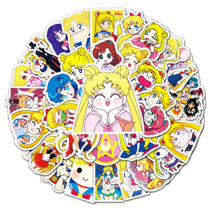 50PCS Moon Sailor Moon Doodle Laptop Guitar Motorcycle Luggage Skateboard Bike Waterproof Sticker