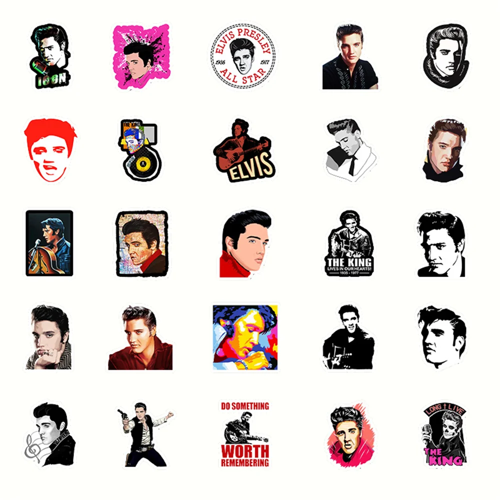 51PCS Singer Elvis Presley Graffiti Waterproof Sticker Suitcase Notebook Skateboard Refrigerator Helmet Water Cup