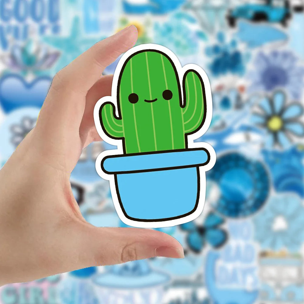 50PCS Blue Fresh Sticker Graffiti Luggage Trolley Case Notebook Cup Interior Decoration Waterproof Sticker