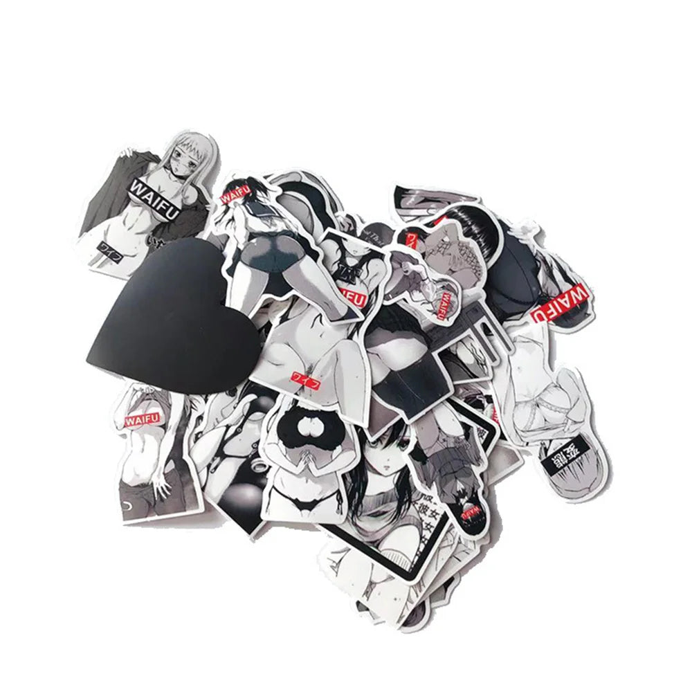 50PCS Matte Black and White Sexy Beauty Luggage Laptop Mobile Phone Graffiti Stickers Waterproof Stickers