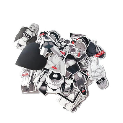 50PCS Matte Black and White Sexy Beauty Luggage Laptop Mobile Phone Graffiti Stickers Waterproof Stickers