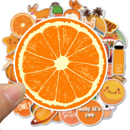 50PCS of fresh orange cartoon series fruit decorative style graffiti stickers, personalized, fashionable, creative and trendy DIY exquisite decorative decal cups, helmets, skateboards and popular sticker toys