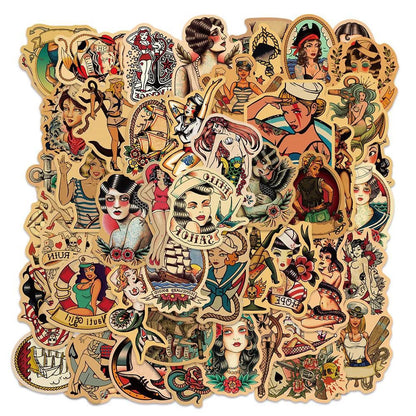 50PCS Retro Style Graffiti Beauty Personality Luggage Stickers Guitar Luggage Waterproof Stickers