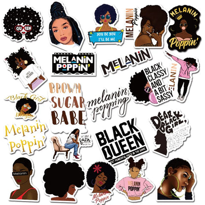 50PCS Inspirational Black Girl Melanin Poppin Sticker Graffiti Luggage Trolley Notebook Cup Interior Decoration Sticker