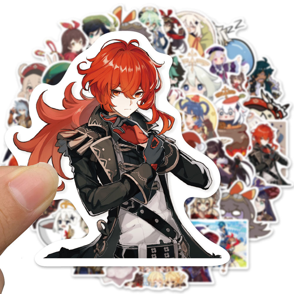 50PCS Genshin Impact Inspired Stickers, Collectible Anime Character Doodles for Fans of the Open-World Adventure