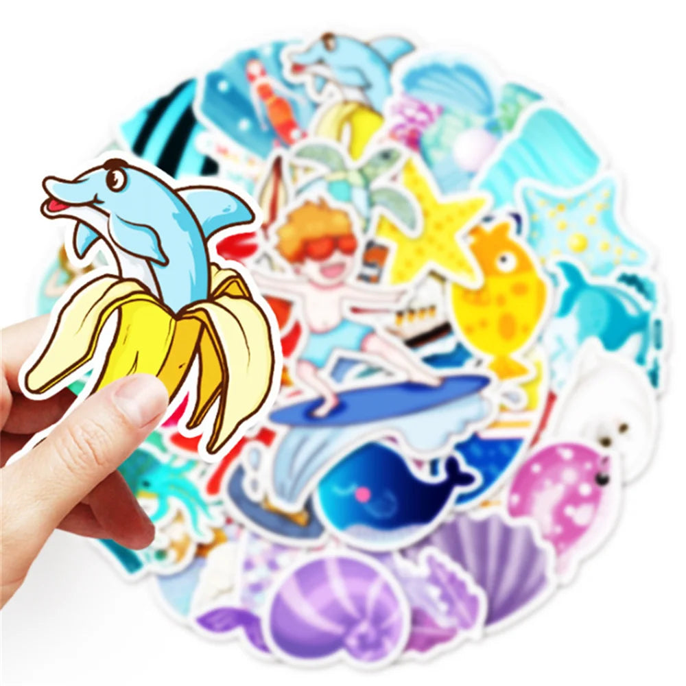 50 cute cartoon summer surfing marine life mermaid graffiti luggage notebook decoration stickers