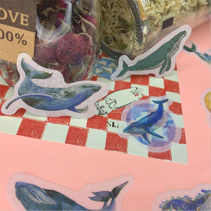 33PCS Cartoon Blue Whale and Paper Sticker Bag Photo Album Diary DIY Hand Account Decoration Toy