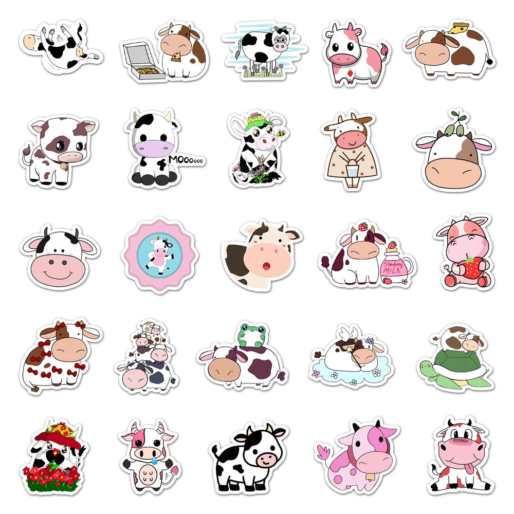 50PCS Cartoon Ins Wind Cute Cow Decoration Sticker Scooter Trunk Motorcycle Locomotive Car Sticker