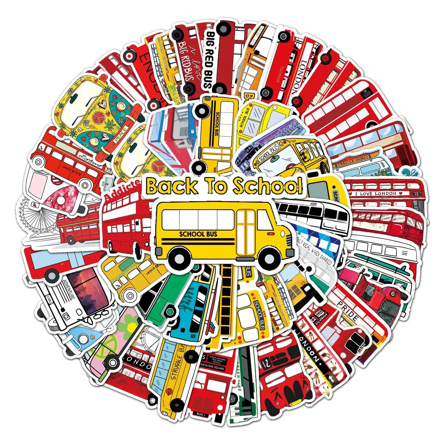 50pcs Cartoon Bus Graffiti Sticker DIY Suitcase Notebook Guitar Star Children's Sticker Waterproof