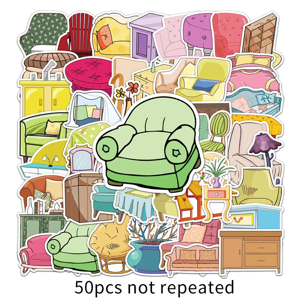 50PCS furniture graffiti stickers cartoon small fresh ins wind stickers DIY skateboard water cup luggage stickers