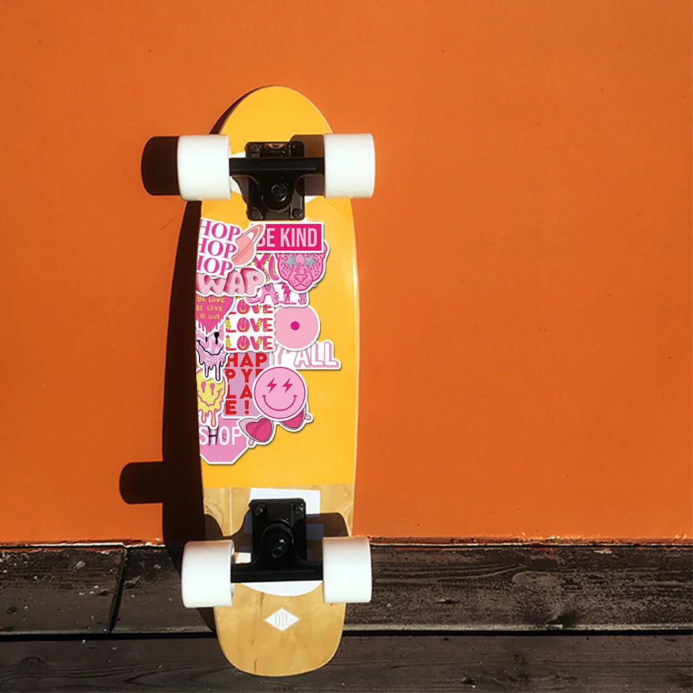 50PCS Preppy Pink Cartoon Fresh Graffiti Stickers Laptop Guitar Skateboard Decoration Waterproof Stickers