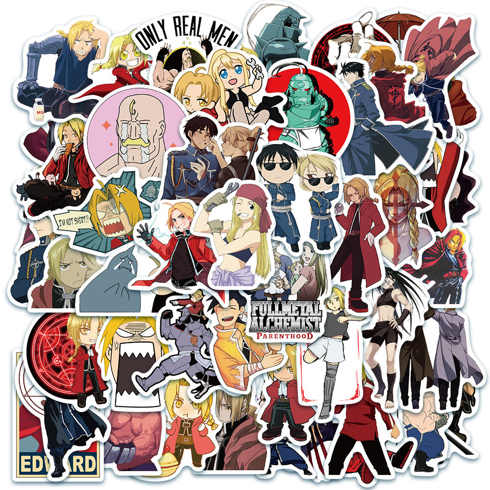50PCS Fullmetal Alchemist Stickers, Alchemy Circle & Chibi Character Doodles for Anime Fans and Brotherhood Vibes