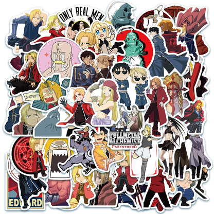 50PCS Fullmetal Alchemist Stickers, Alchemy Circle & Chibi Character Doodles for Anime Fans and Brotherhood Vibes