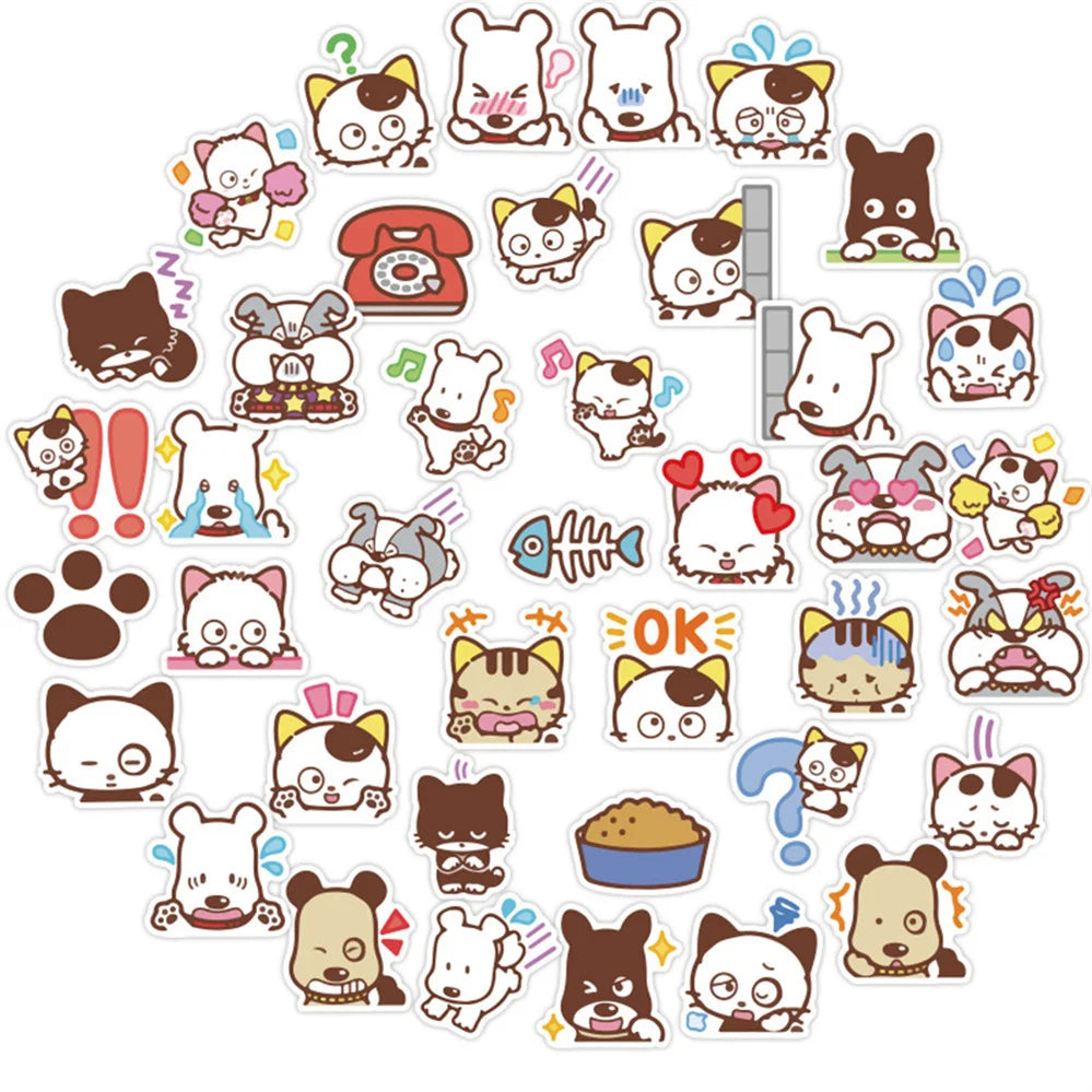 50 pieces of cute cartoon animal cat and dog decorative style graffiti stickers, personalized, fashionable and creative DIY exquisite decorative decal cups, helmets, skateboard popular sticker toys