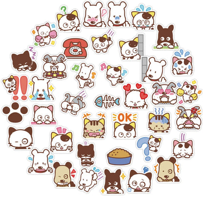 50 pieces of cute cartoon animal cat and dog decorative style graffiti stickers, personalized, fashionable and creative DIY exquisite decorative decal cups, helmets, skateboard popular sticker toys