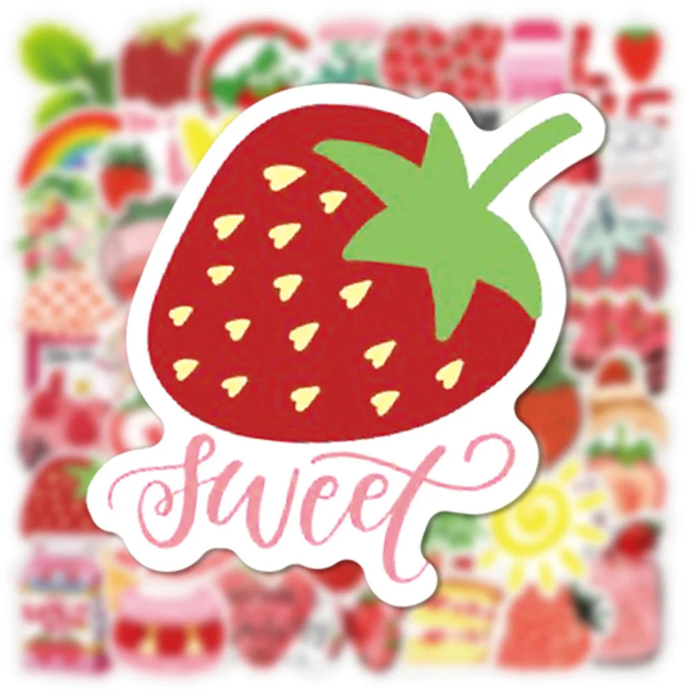 50PCS Cute Strawberry Dessert Girly Heart Graffiti Sticker Cute Mobile Water Cup Computer Hand Ledger Sticker