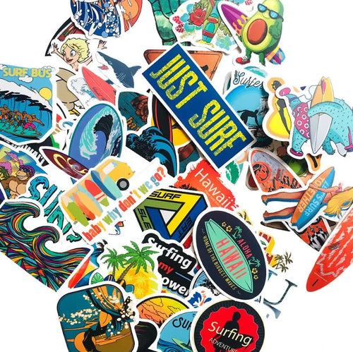 50PCS Classic Summer Beach Surfing Cartoon Graffiti Small Fresh Suitcase Skateboard Notebook Waterproof Stickers