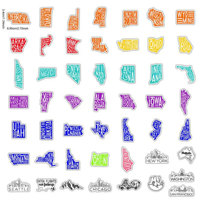 50PCS    PersonalityLetters Graffiti Cartoon Car Travel Outdoor Motorcycle Pattern Waterproof Car Helmet Sticker