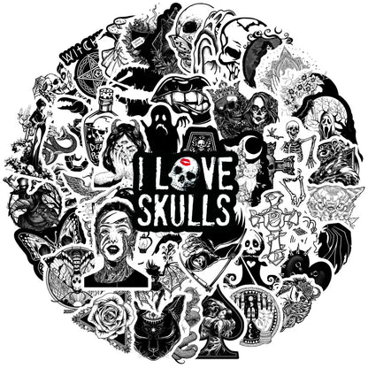 50PCS Black and White Devil Gothic Graffiti Waterproof Sticker Suitcase Notebook Skateboard Refrigerator WaterCup
