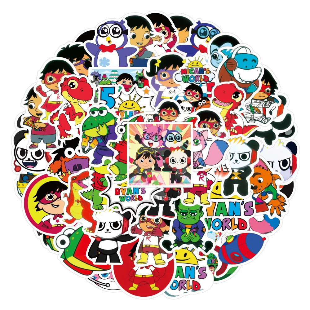 50PCS Art Illustration Popular Creative Cartoon New Ryan's World Series Decorative Style Graffiti Stickers Personalised Fashion Creative DIY Exquisite Decorative Decals Suitable For Cups, Helmets, Skateboards Popular Stickers Toys