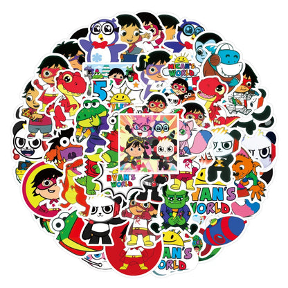50PCS Art Illustration Popular Creative Cartoon New Ryan's World Series Decorative Style Graffiti Stickers Personalised Fashion Creative DIY Exquisite Decorative Decals Suitable For Cups, Helmets, Skateboards Popular Stickers Toys
