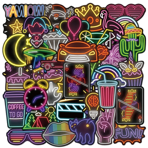 50PCS Neon Graffiti Laptop Guitar Motorcycle Luggage Skateboard Bike Waterproof Sticker
