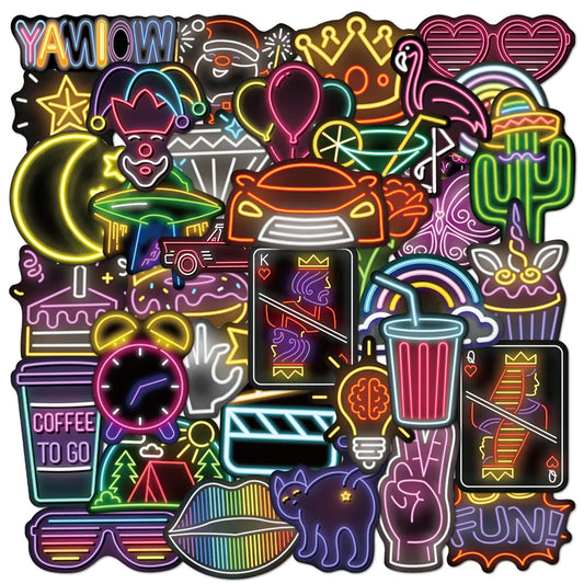50PCS Neon Graffiti Laptop Guitar Motorcycle Luggage Skateboard Bike Waterproof Sticker