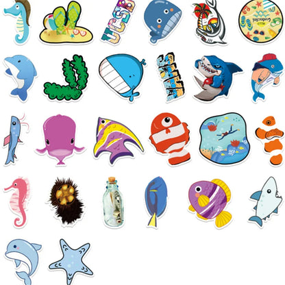 50 Cartoon and Lovely Beach Whale Summer Vacation Doodle Handmade Journal Materials, Skateboard Decoration Stickers, Toys
