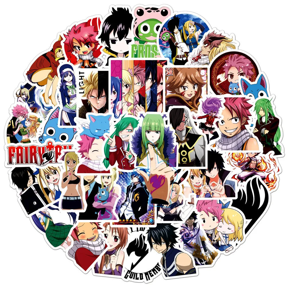 50PCS Anime Fairy Tail Cartoon Graffiti Stickers Mobile Phone Trunk Notebook Car Helmet Non-repetitive Decorative Stickers