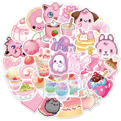 50PCSINS Style Cute Pink Pixel Cartoon Sticker Bicycle Luggage Laptop Graffiti Waterproof Sticker Toy