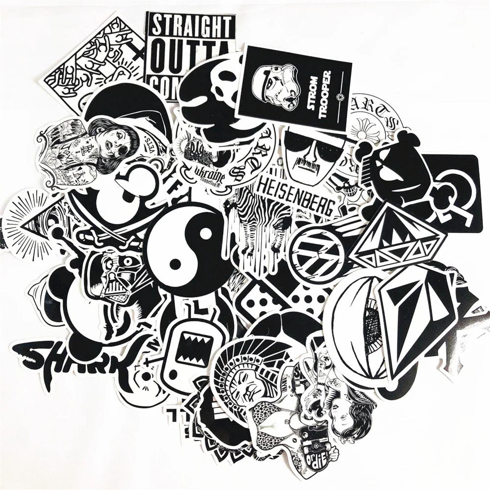 50PCS Creative Cartoon Trend Band Black and White Stickers Suitcase Notebook Helmet Car Decoration Stickers